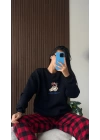 Siyah Ayıcık İşlemeli Sweatshirt