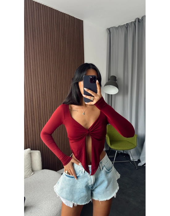 Bordo Kelebek Crop Body