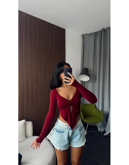 Bordo Kelebek Crop Body