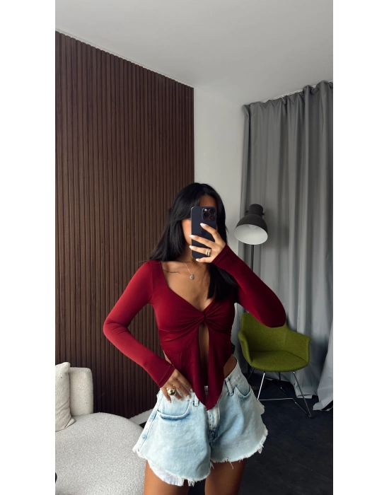 Bordo Kelebek Crop Body