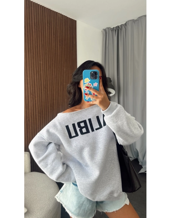 Gri Malibu Tek Omzu Düşük Oversize Sweatshirt