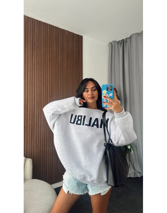 Gri Malibu Tek Omzu Düşük Oversize Sweatshirt