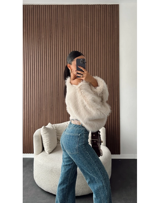 Koyu Mavi Kırçıllı Wide Leg Jean