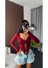 Bordo Kelebek Crop Body