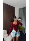 Bordo Kelebek Crop Body