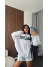 Gri Malibu Tek Omzu Düşük Oversize Sweatshirt