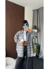 Gri Unisex Super Oversize Kareli Oduncu Gömlek