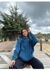 İndigo Şardonlu Hoodie Sweatshirt