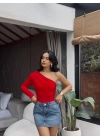 Kırmızı Tek Omuzlu Carmen Bodysuit