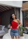 Kırmızı Tek Omuzlu Carmen Bodysuit