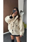 Krem Yumoş Peluş Oversize Kaban