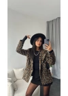 Leopar Desenli Kaşe Blazer Ceket