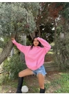 Pembe Şardonlu Hoodie Sweatshirt