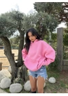 Pembe Şardonlu Hoodie Sweatshirt