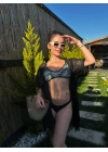 Siyah/Yeşil Bloom Desenli Bikini Set