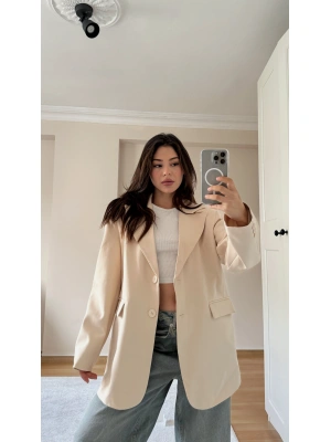 Krem Oversize Blazer Ceket