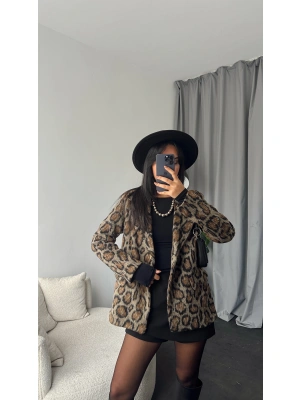 Leopar Desenli Kaşe Blazer Ceket