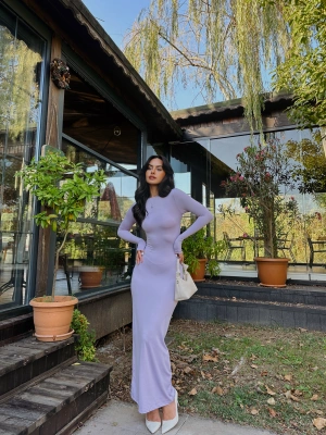 Mor Maxi Vücudu Saran Basic Elbise