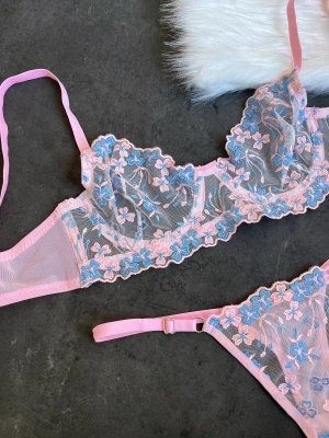 Pembe Daisy Balenli Sütyen Külot Takımı