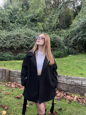 Siyah Emma Kuşaklı Kaşe Kaban