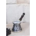 BAKIR CEZVE SEDEF KULPLU OYMA NAKIŞ İŞLEME GÜMÜŞ RENK (3 KİŞİLİK)