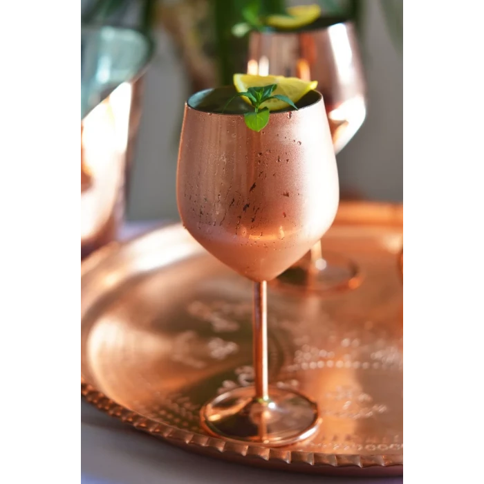 Bakır Kadeh Modern Model Parlak Bakır Renk 2li