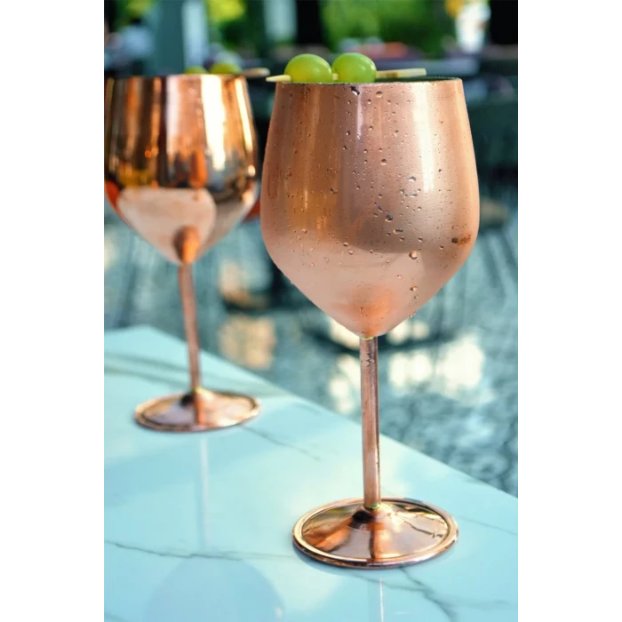 Bakır Kadeh Modern Model Parlak Bakır Renk 2li