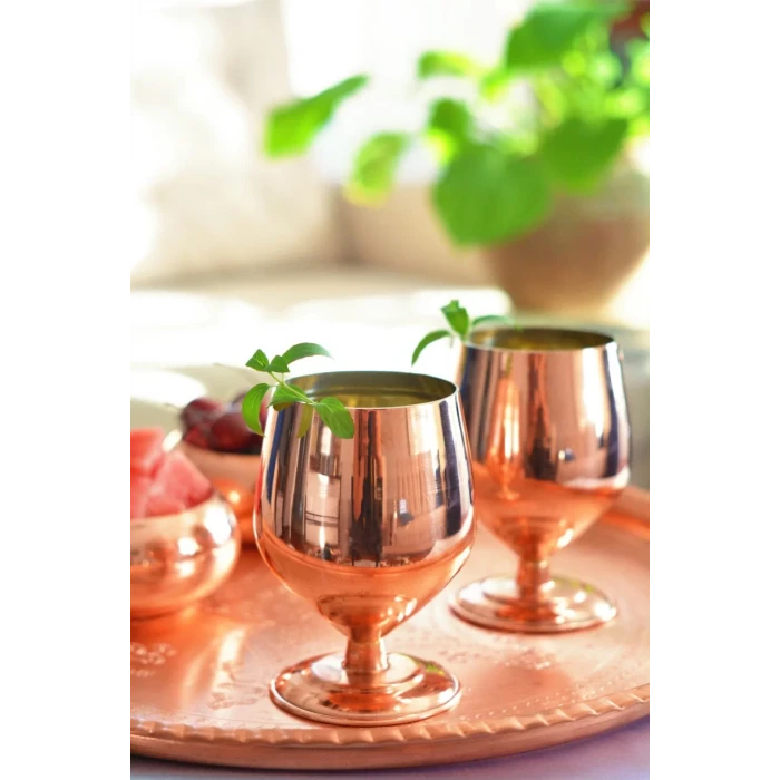 Bakır Kadeh Tombul Model Bakır Renk 2li