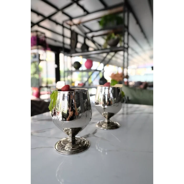 Bakır Kadeh Tombul Model Gümüş Renk 2li