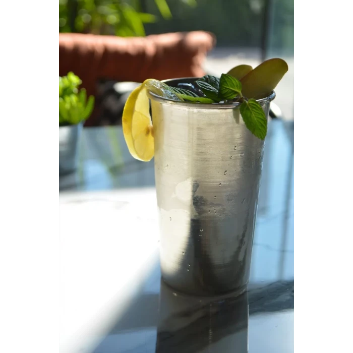 Bakır Bardak Uzun Şerbet Model Gümüş Renk