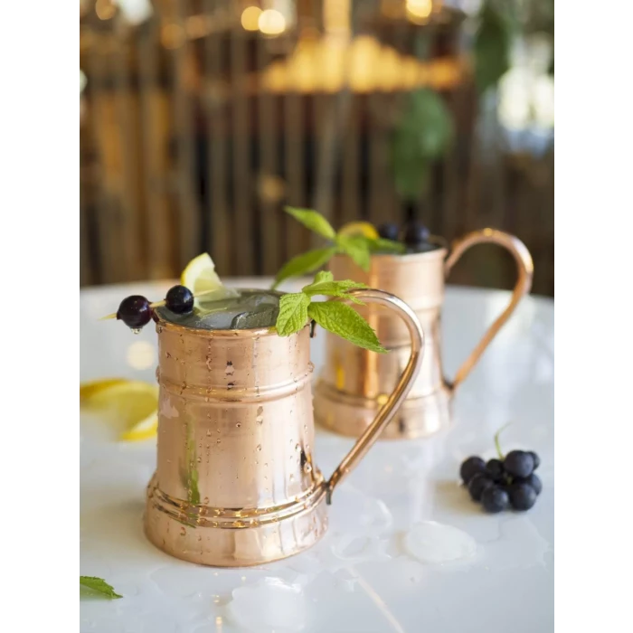 BAKIR KUPA BARDAK VARİL MODEL (2li) PARLAK BAKIR RENK