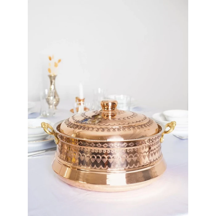 BAKIR TENCERE SETİ MARDİN İŞLEMELİ MODEL BAKIR RENK