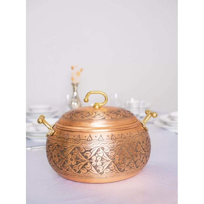 BAKIR TENCERE AĞIR İŞLEME TOMBUL MODEL MAT BAKIR RENK 8 LT