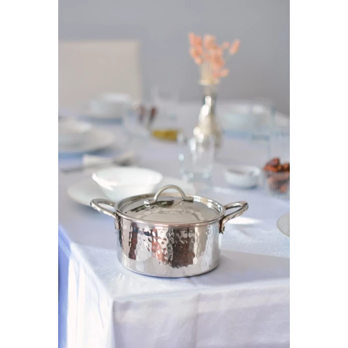 BAKIR MODERN TENCERE DERİN MODEL 17 CM GÜMÜŞ RENK