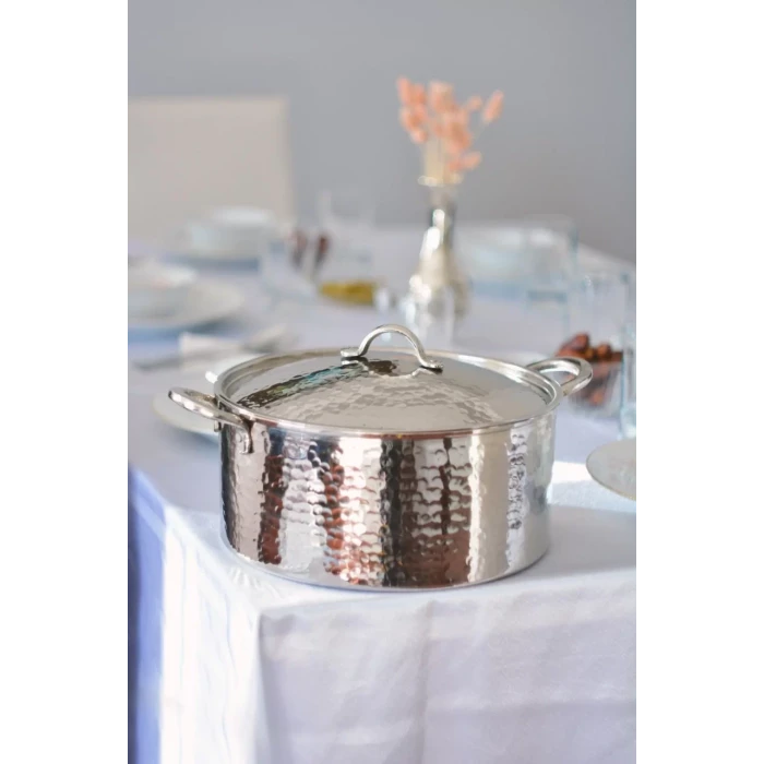 BAKIR MODERN TENCERE DERİN MODEL 26 CM GÜMÜŞ RENK