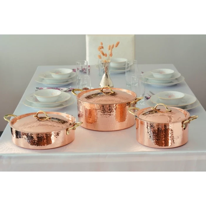 BAKIR TENCERE SETİ MODERN TASARIM BAKIR RENK