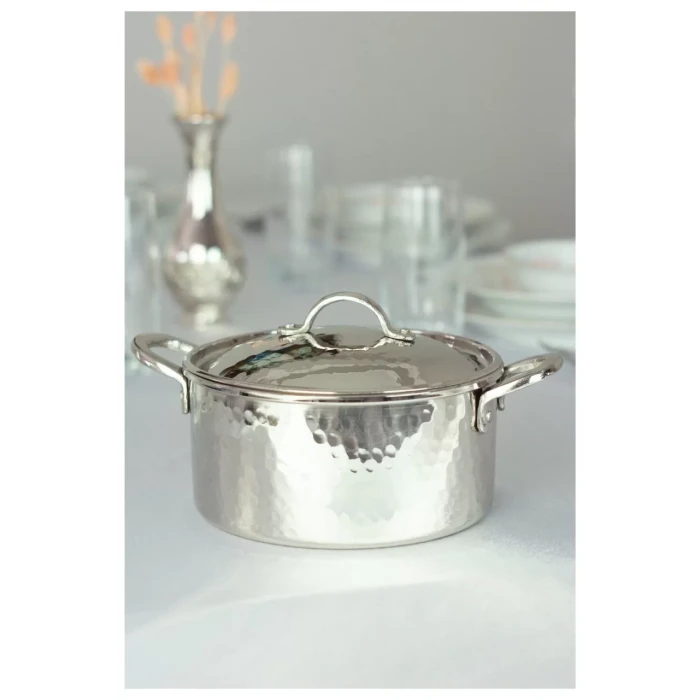 BAKIR TENCERE SETİ MODERN TASARIM GÜMÜŞ RENK