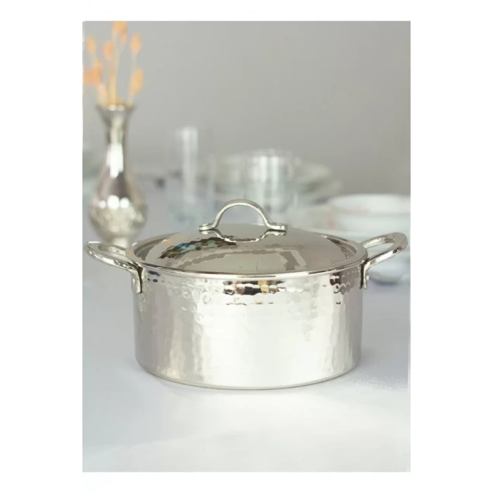 BAKIR TENCERE SETİ MODERN TASARIM GÜMÜŞ RENK