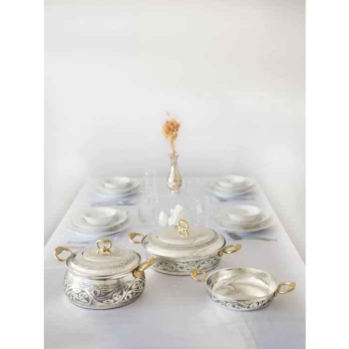 BAKIR TENCERE-TAVA SETİ OYMA NAKIŞ İŞLEME