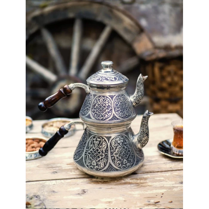 BAKIR ÇAYDANLIK AĞIR İŞLEMELİ GÜMÜŞ RENK (KALAYLI)