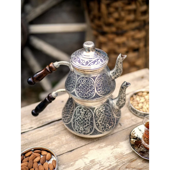 BAKIR ÇAYDANLIK AĞIR İŞLEMELİ GÜMÜŞ RENK (KALAYLI)