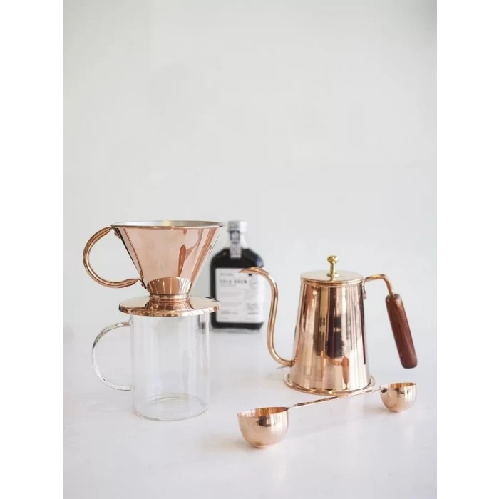 Bakır Filtre Kahve Seti V60 Parlak Bakır Renk