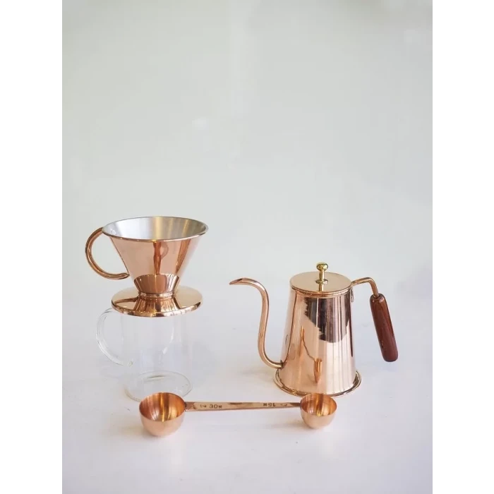 Bakır Filtre Kahve Seti V60 Parlak Bakır Renk
