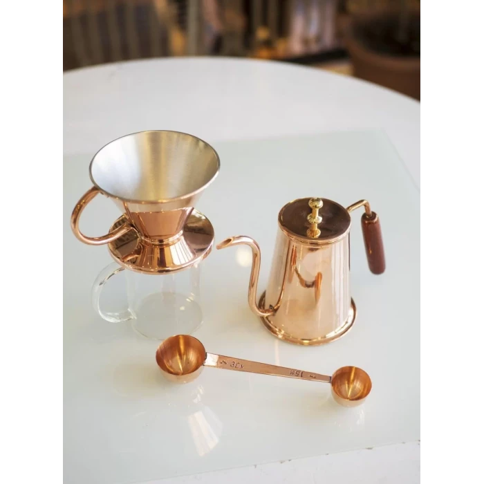 Bakır Filtre Kahve Seti V60 Parlak Bakır Renk