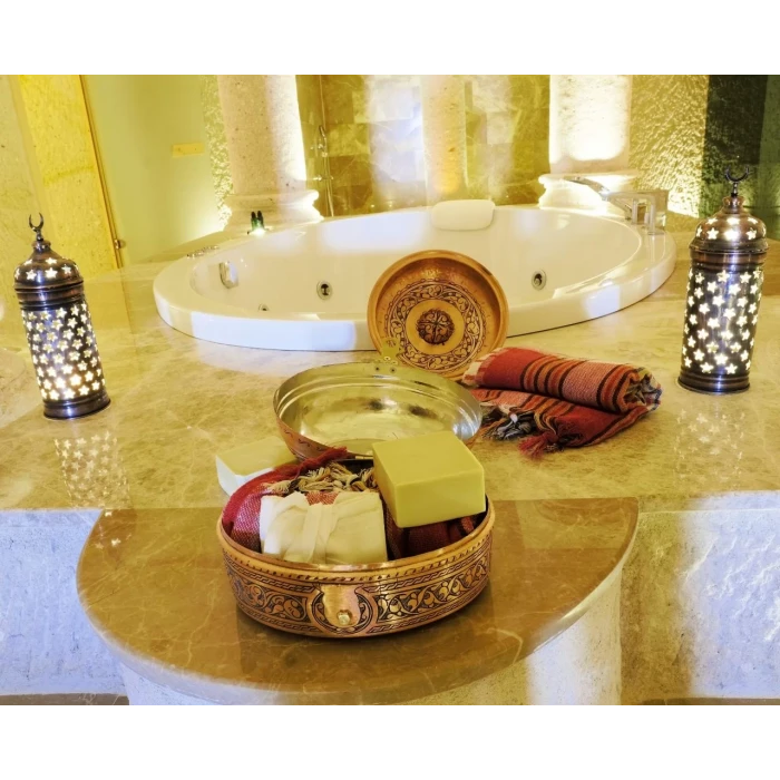 BAKIR HAMAM SETİ OYMA NAKIŞ İŞLEME MAT BAKIR RENK