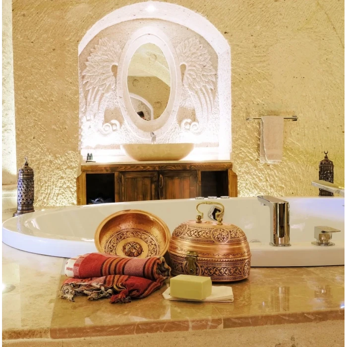 BAKIR HAMAM SETİ OYMA NAKIŞ İŞLEME MAT BAKIR RENK