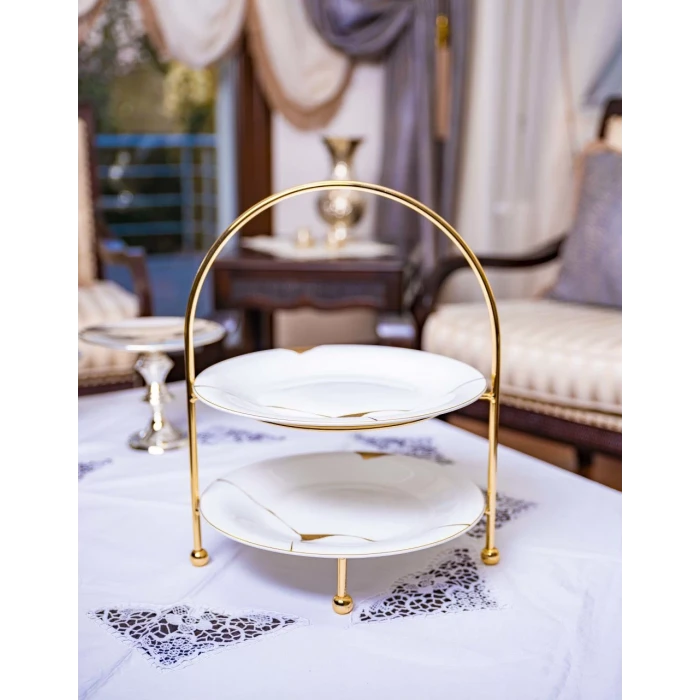 GÜMÜŞ KAPLAMA İKİ KATLI ETEJER SUNUMLUK (ALTIN RENK)