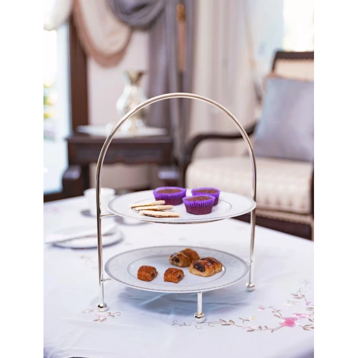 GÜMÜŞ KAPLAMA İKİ KATLI ETEJER SUNUMLUK (GÜMÜŞ RENK)