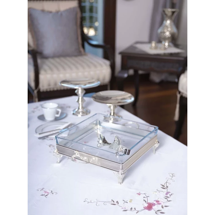 GÜMÜŞ KAPLAMA KARE CAMLI SERVİSLİK NO:2