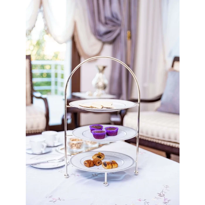 GÜMÜŞ KAPLAMA ÜÇ KATLI ETEJER SUNUMLUK (GÜMÜŞ RENK)